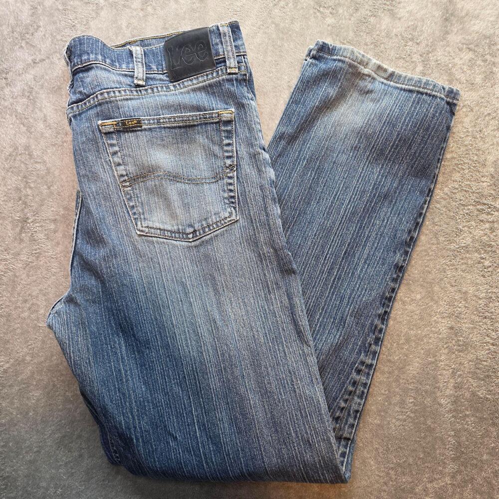 Lee Relaxed Fit Jeans Mens 36x34 Blue Medium Wash Straight Leg Stretch Denim